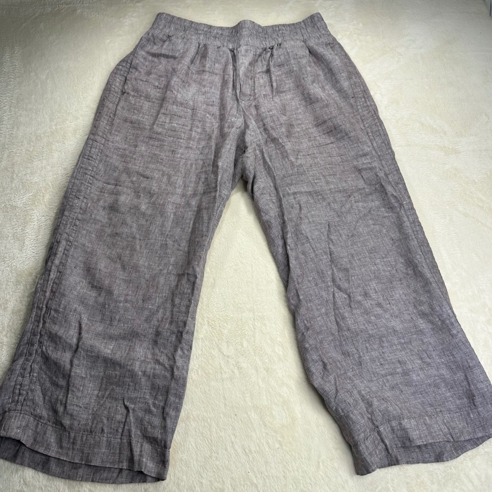 Quince European Linen Wide Leg Pants Taupe Brown Chambray L LB136875-JDAVN01